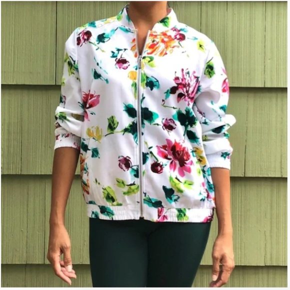 Susan graver floral bomber jacket white szXXS - Picture 2 of 9